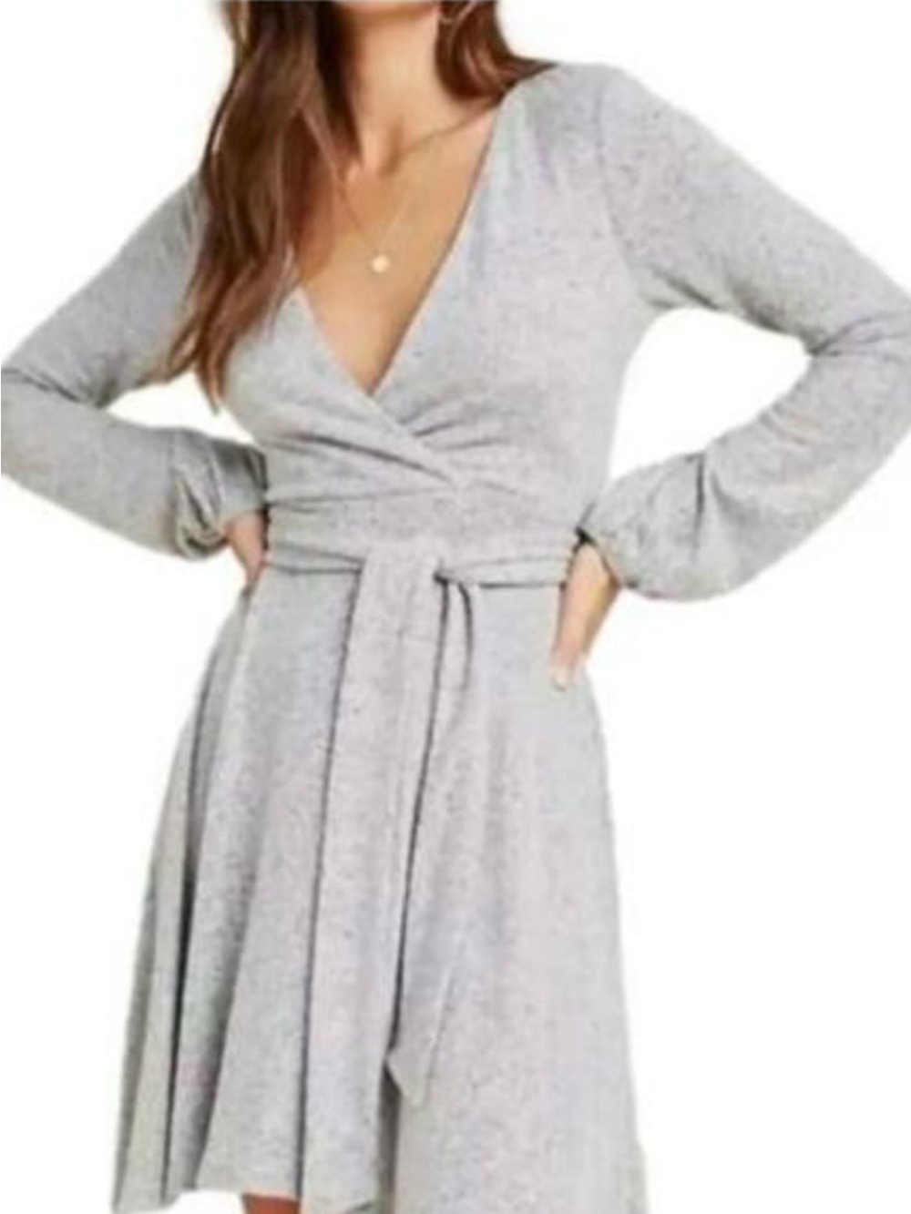 Saturday Sunday Women’s Gray Wrap Dress - Cozy Long-Sleeve Wrap Dress small NWT